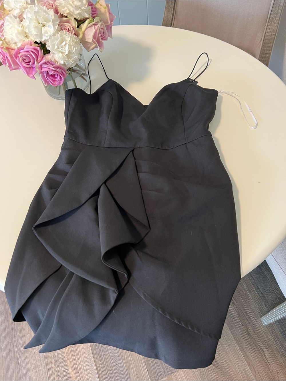 Lulu's Black Ruffle Front Mini Dress with Spaghetti Straps